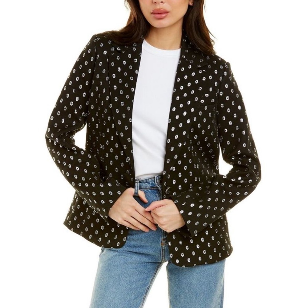 Tanya‎ Taylor Andie Silk Blend Blazer Jacket Black Silver 22